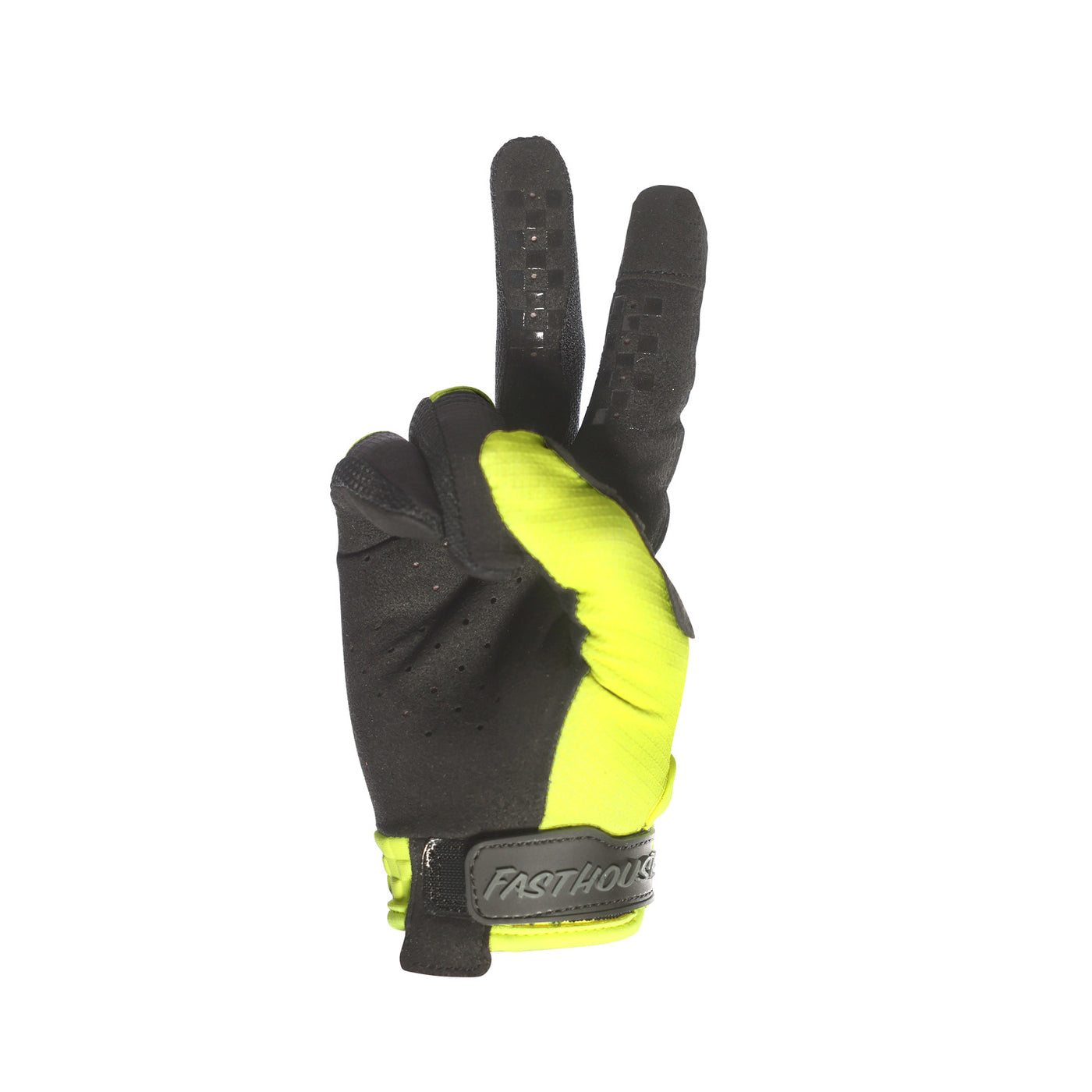 Fasthouse Youth Elrod Hypersonic Gloves Hi-Viz - Palm View of Peace Sign