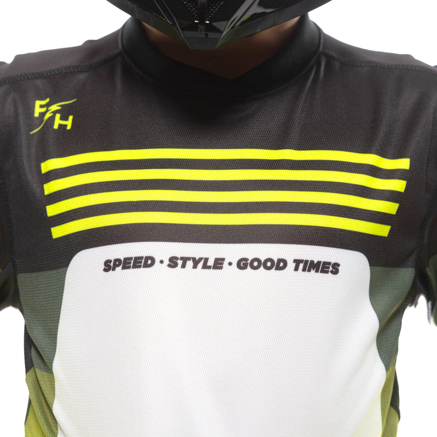 Fasthouse Youth Elrod Hypersonic Jersey Hi-Viz - Close-Up of Chest Graphics