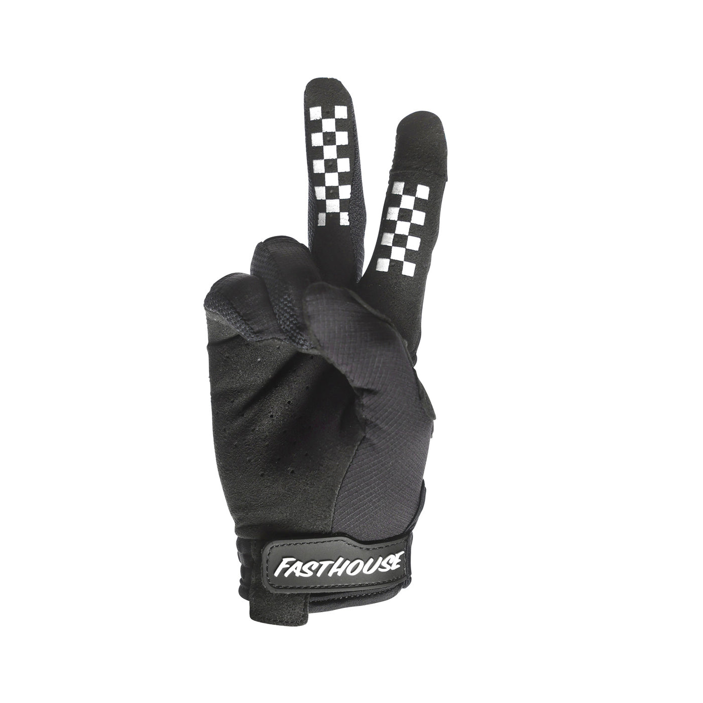 Fasthouse Youth Elrod OG Gloves Black - Palm View of Peace Sign