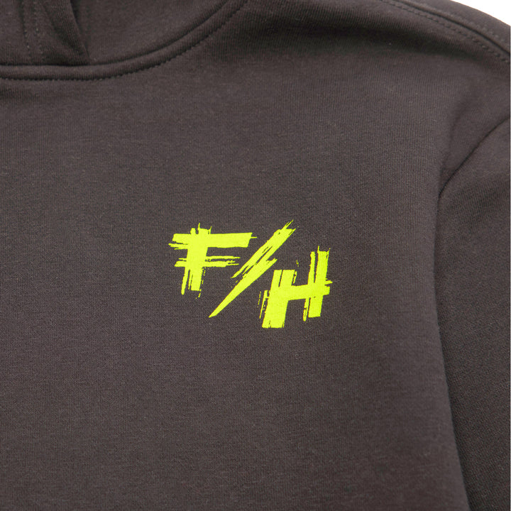 Fasthouse Youth Fray Hooded Pullover Black - Close-Up of Graphic on Front
