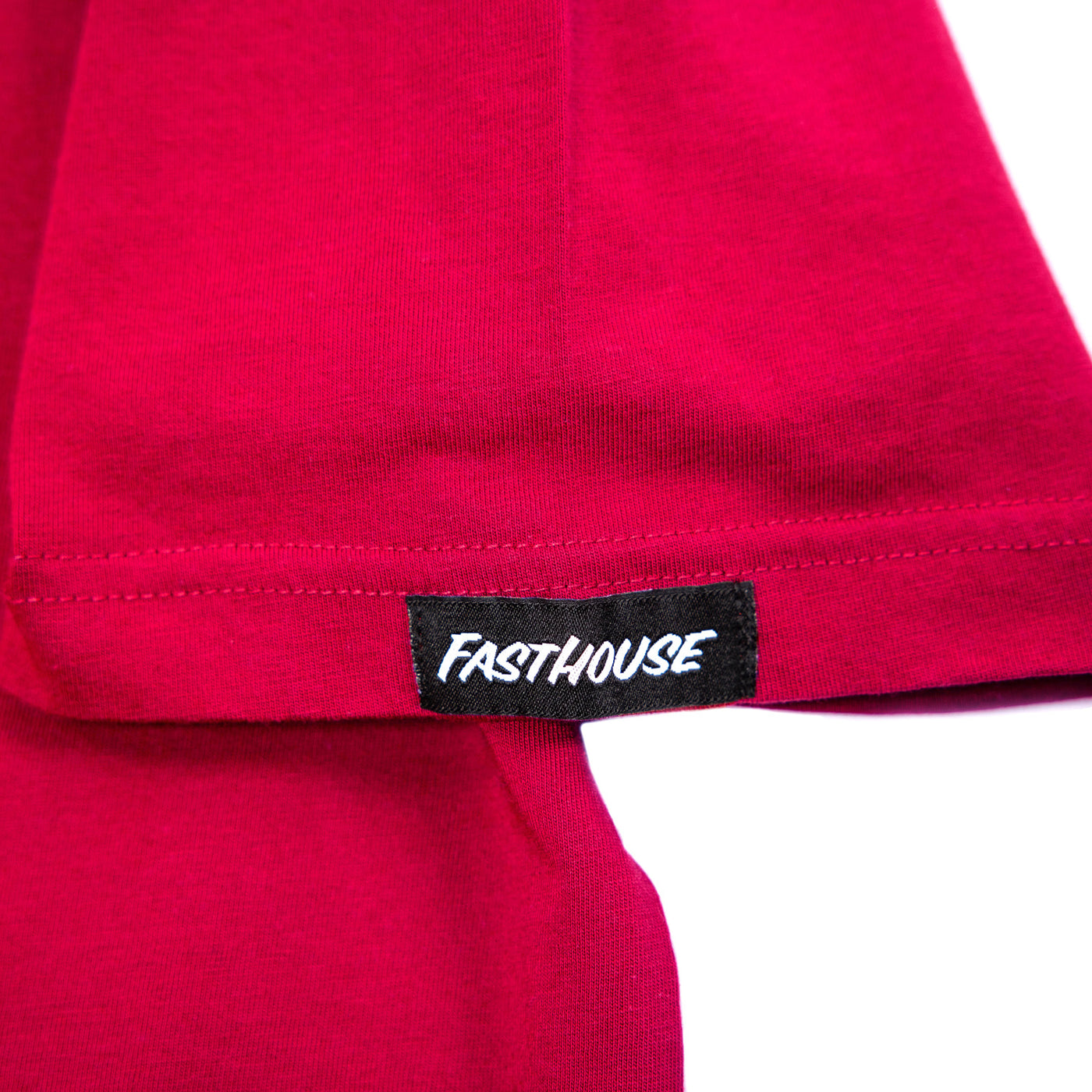 Fasthouse Youth Fray SS Tee Cardinal - Close-Up of Logo Tag on Sleeve