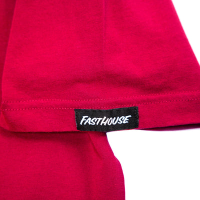 Fasthouse Youth Fray SS Tee Cardinal - Close-Up of Logo Tag on Sleeve