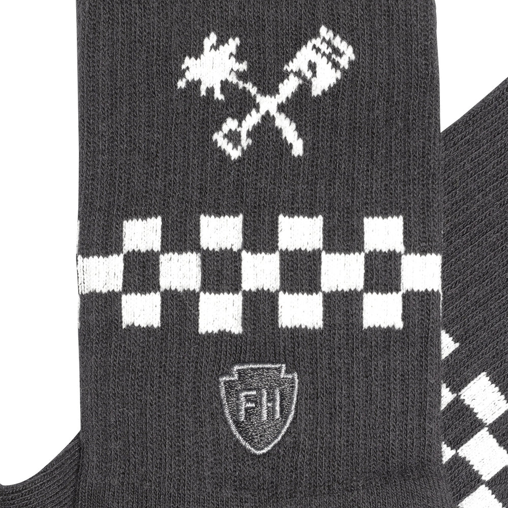 Fasthouse Youth Gold Mine Crew Socks Black - Close-Up of Graphic on Side