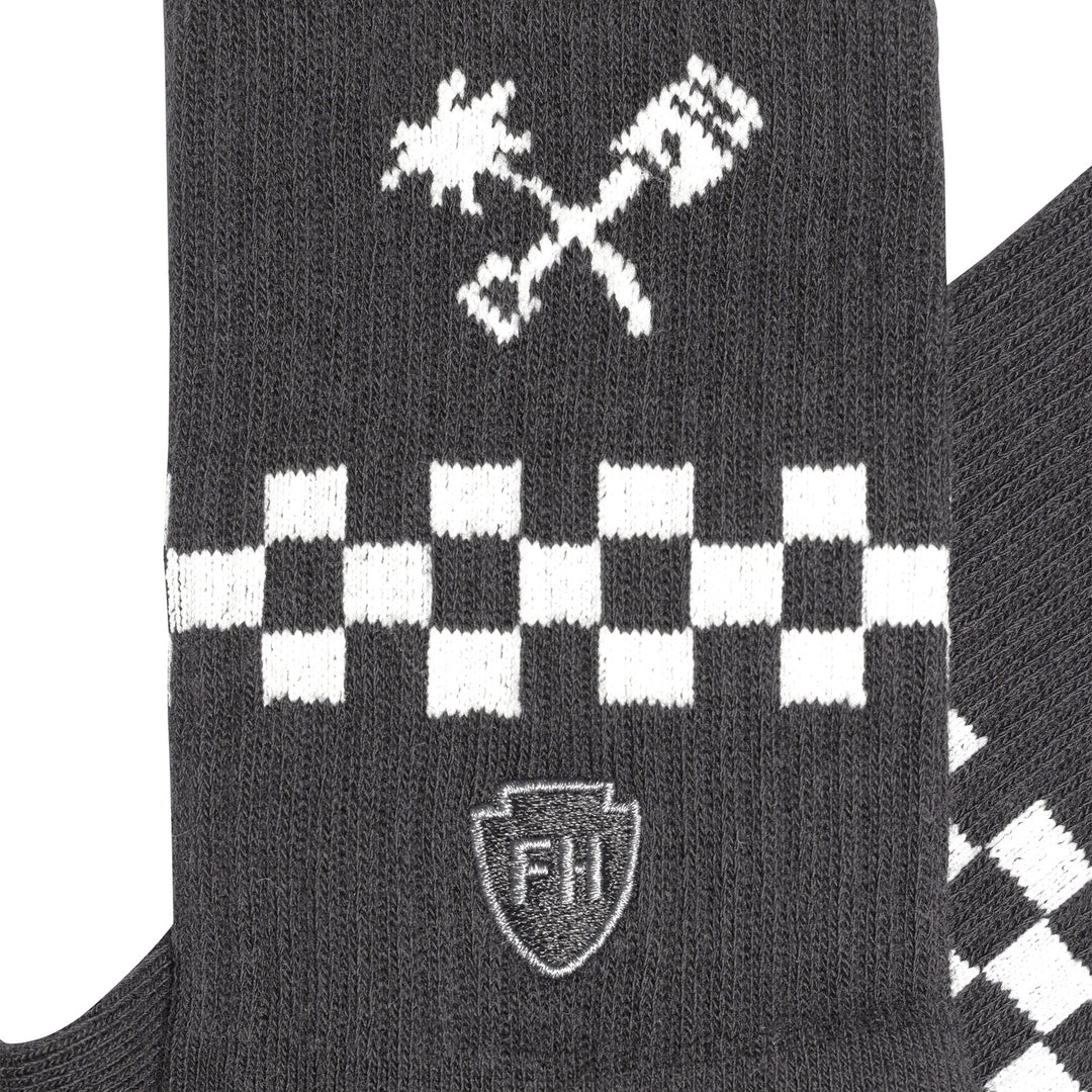 Fasthouse Youth Gold Mine Crew Socks Black - Close-Up of Graphic on Side