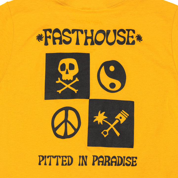 Fasthouse Youth Gold Mine SS Tee Vintage Gold - Close-Up of Graphic on Rear