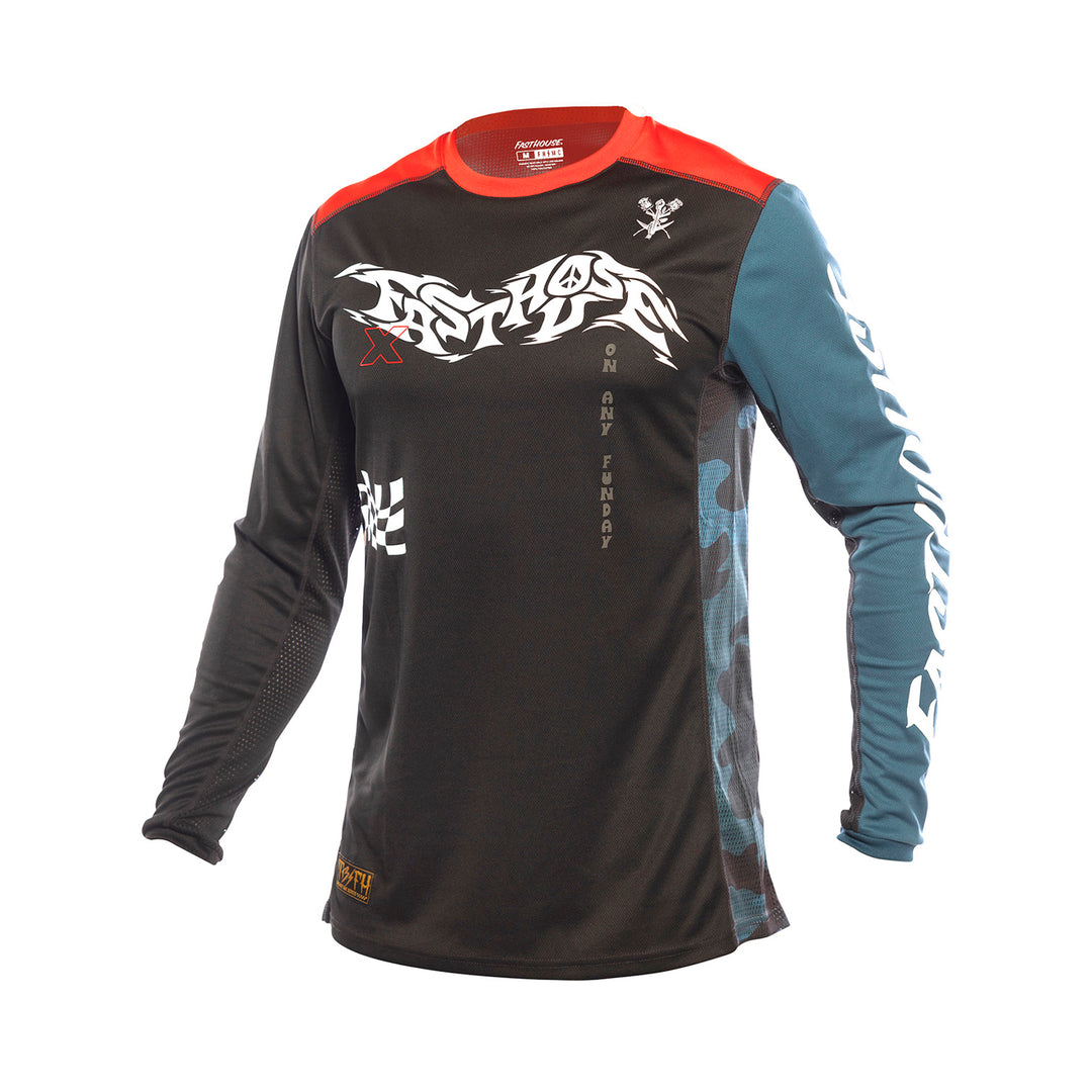 Fasthouse Youth Grindhouse Bereman Jersey Black/Infrared - Front View