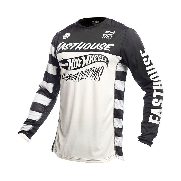 Fasthouse Youth Grindhouse Hot Wheels Jersey White/Black - Front View