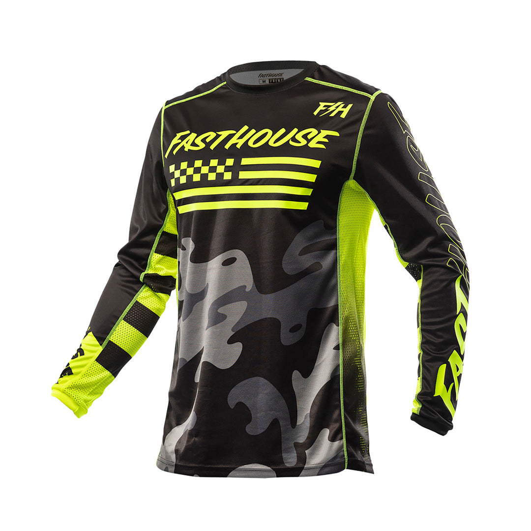 Fasthouse Youth Grindhouse Riot Jersey Black/Hi-Viz - Front View
