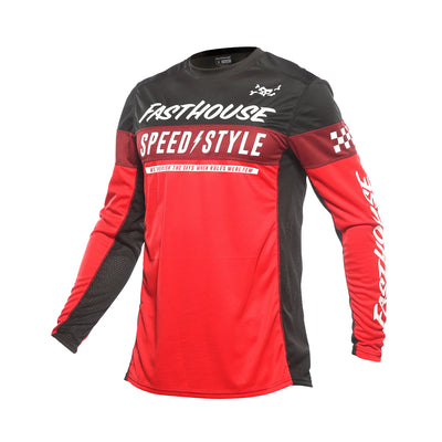 Fasthouse Youth Grindhouse Akin Jersey Red/Black - Front View