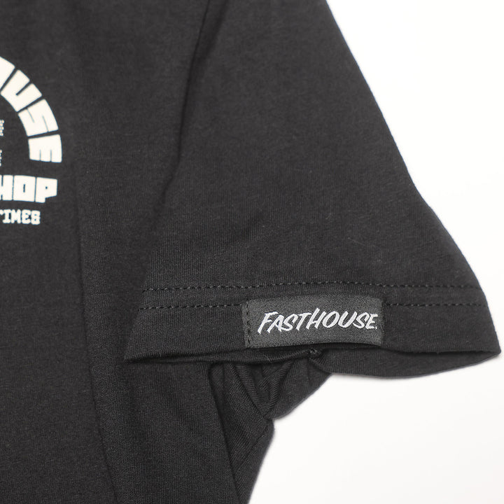 Fasthouse Youth Iron Steed Tee Black - Close-Up of Tag Sewn into Sleeve Hem