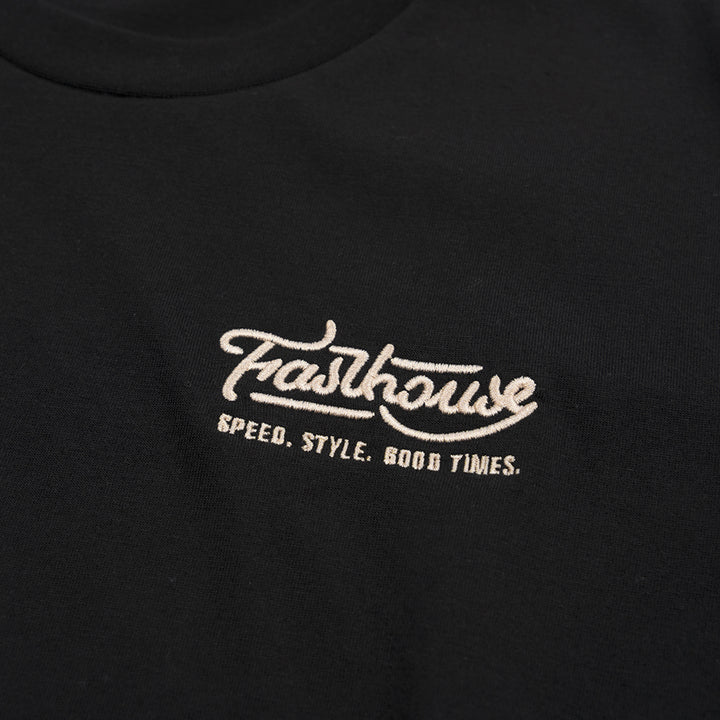 Fasthouse Youth Jailbreak Stripe Long Sleeve Tee Black - Close-Up of Graphic on Front