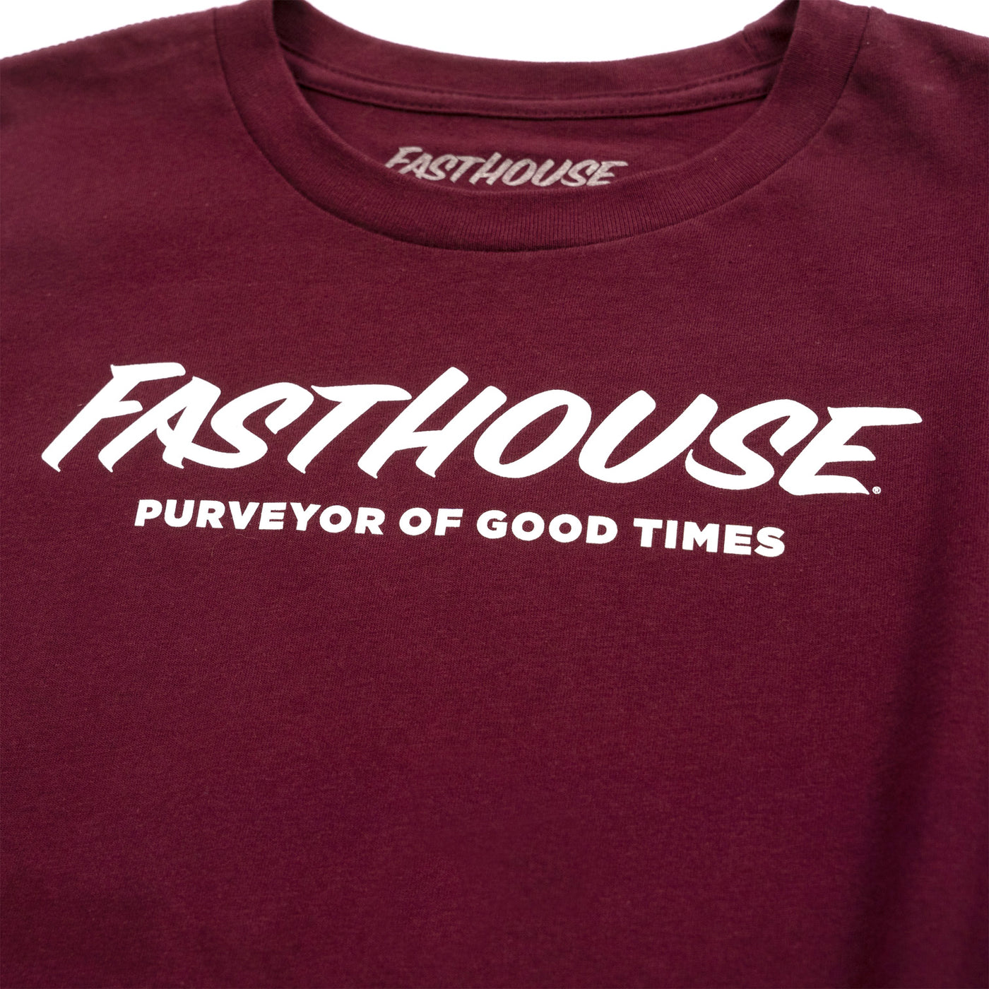 Fasthouse Youth Logo Tee Maroon - Close-Up of Graphic on Front