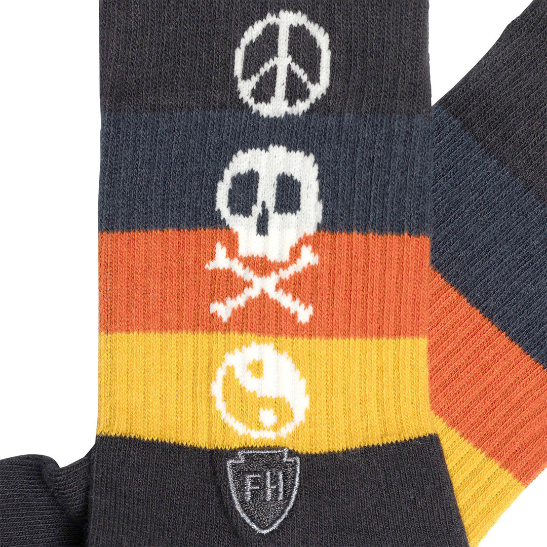 Fasthouse Youth Lost Boys Crew Socks Black/Vintage Gold - Close-Up of Graphics on Side