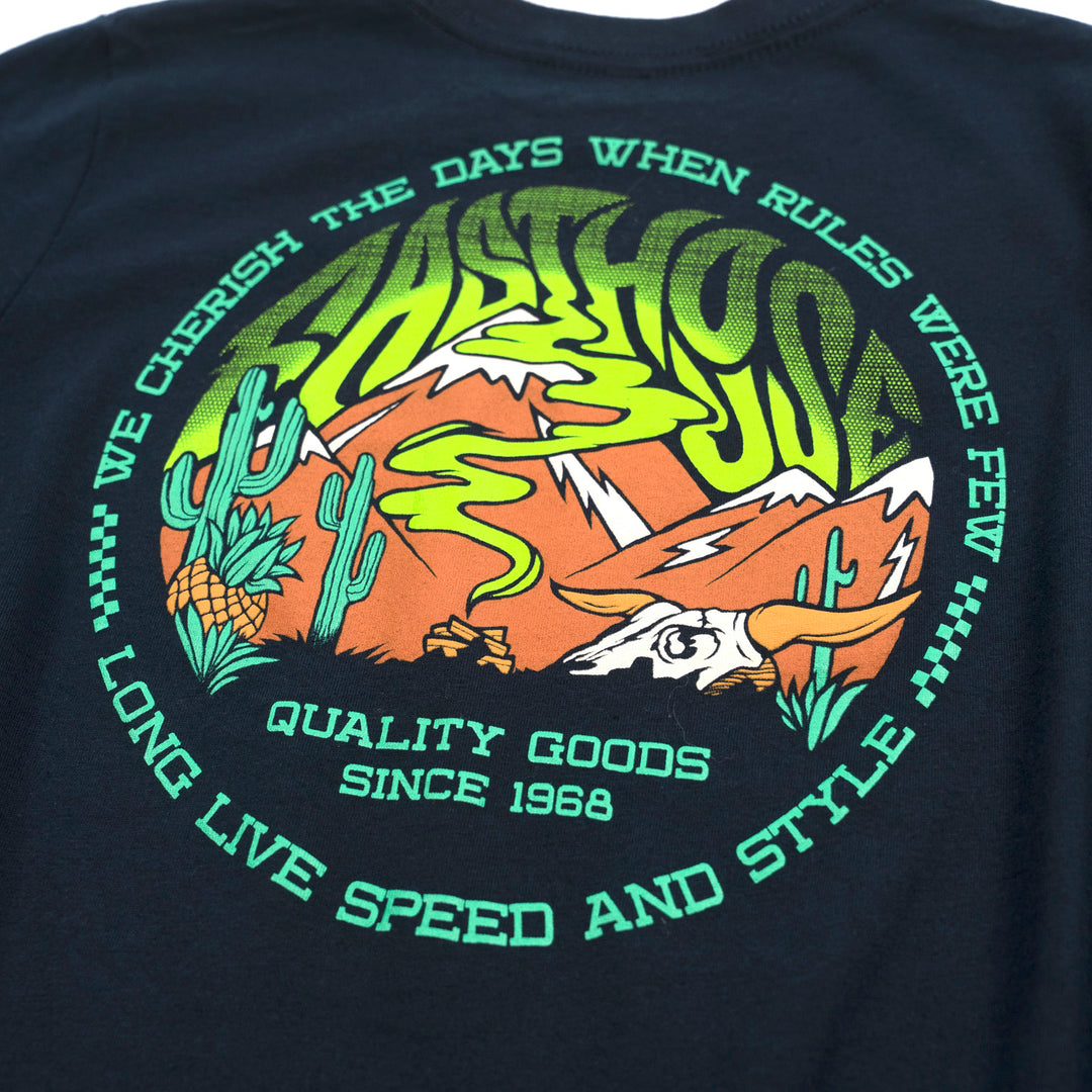 Fasthouse Youth Nomad Tee Midnight Navy - Close-Up of Graphic on Back