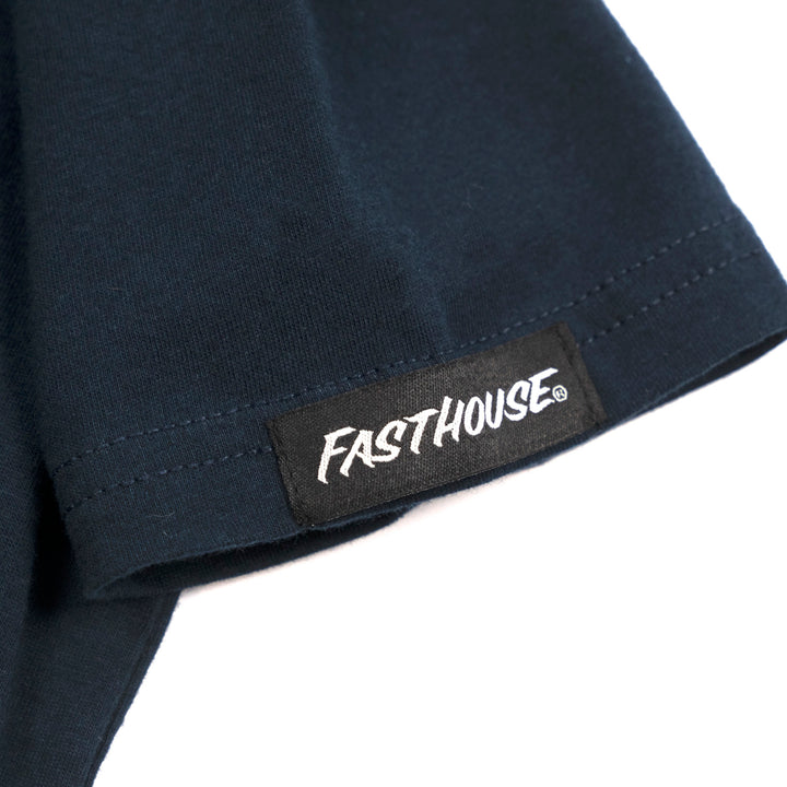 Fasthouse Youth Nomad Tee Midnight Navy - Close-Up of Tag Sewn into Sleeve Hem