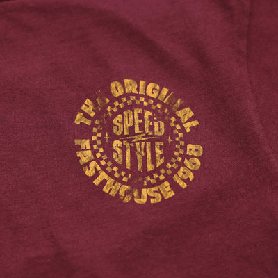 Fasthouse Youth Origin Tee Maroon - Close-Up of Graphic on Front