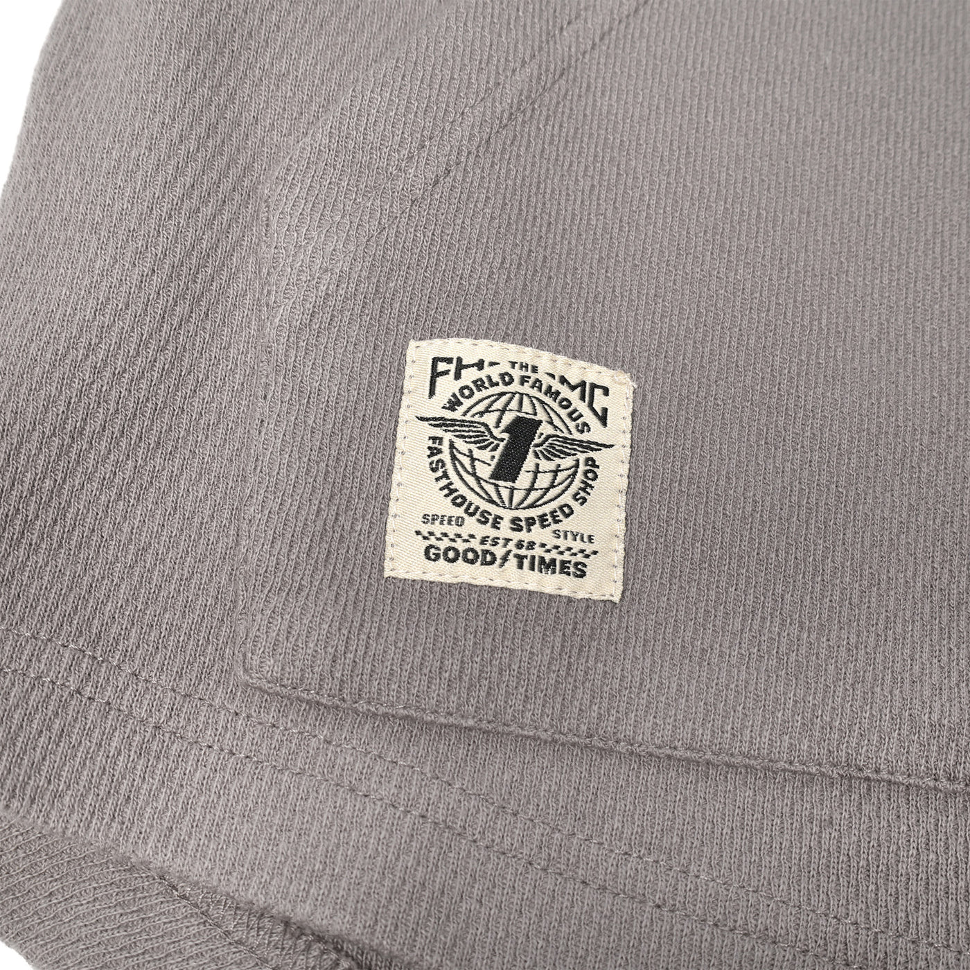 Fasthouse Youth Robin Hooded Thermal Cloud Gray - Close-Up of Patch Label on Kangaroo Pocket