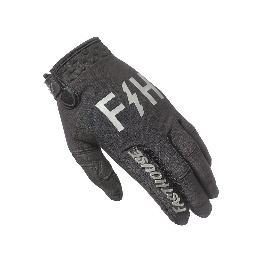Fasthouse Youth Speed Style Akin Gloves Black/Gray - Back of Left Hand View