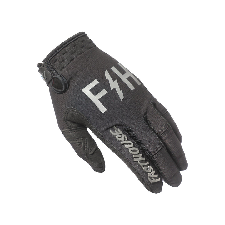 Fasthouse Youth Speed Style Akin Gloves Black/Gray - Back of Left Hand View