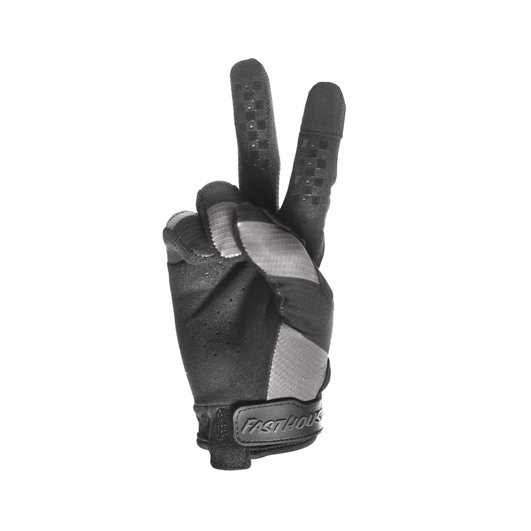 Fasthouse Youth Speed Style Akin Gloves Black/Gray - Palm View of Peace Sign
