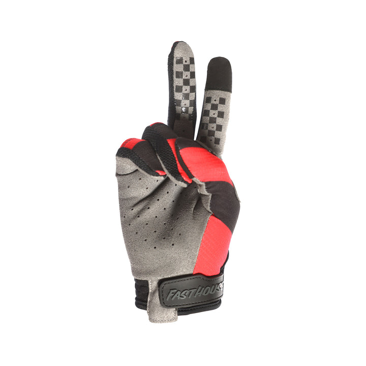 Fasthouse Youth Speed Style Akin Gloves Black/Red - Palm View of Peace Sign