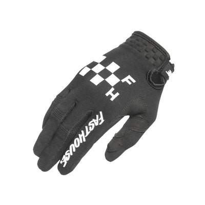 Fasthouse Youth Speed Style Grit Gloves Black - Back of Right Hand View