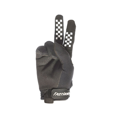 Fasthouse Youth Speed Style Grit Gloves Black - Palm View of Peace Sign