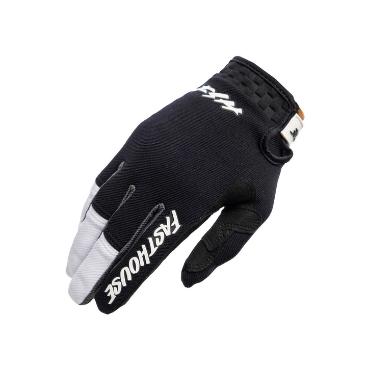 Fasthouse Youth Speed Style Hudson Gloves Black/White - Back of Right Hand View
