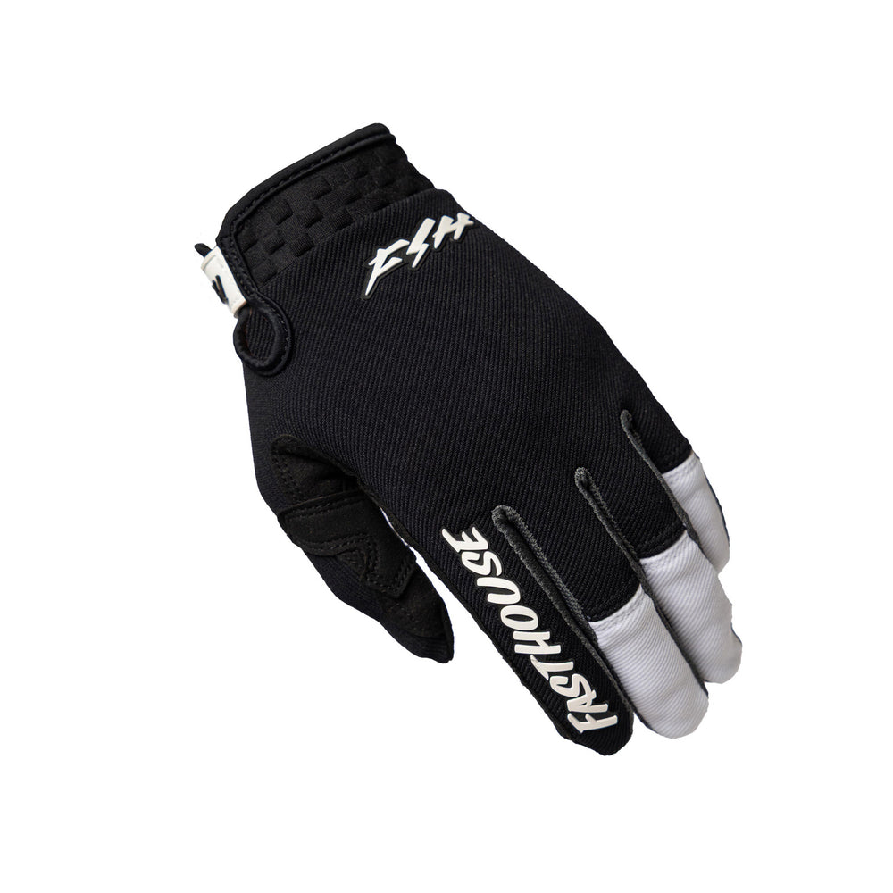 Fasthouse Youth Speed Style Hudson Gloves Black/White - Back of Left Hand View