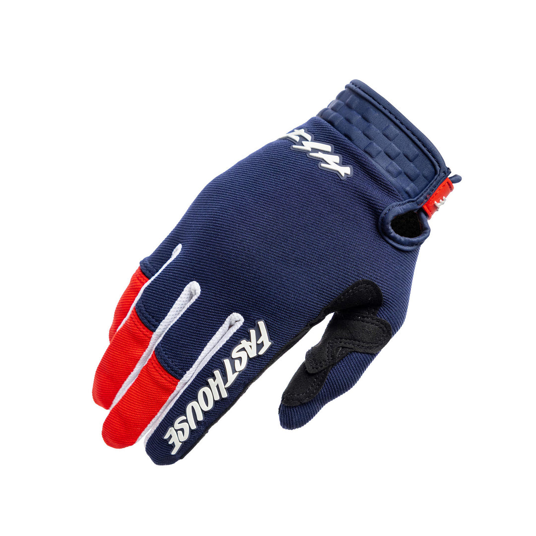 Fasthouse Youth Speed Style Hudson Gloves Blue/Red - Back of Right Hand View