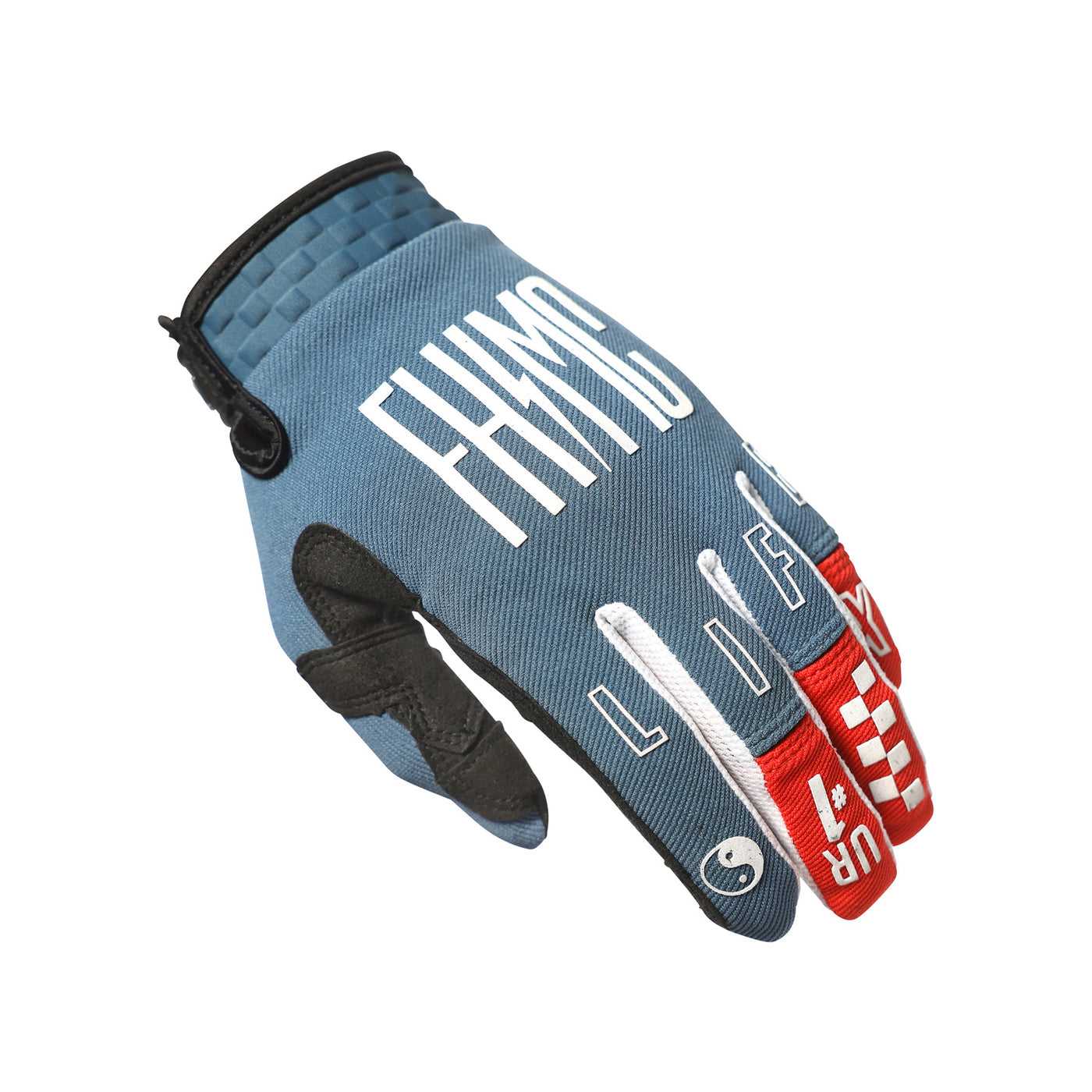 Fasthouse Youth Speed Style The Bird Gloves Teal - Back of Left Hand View