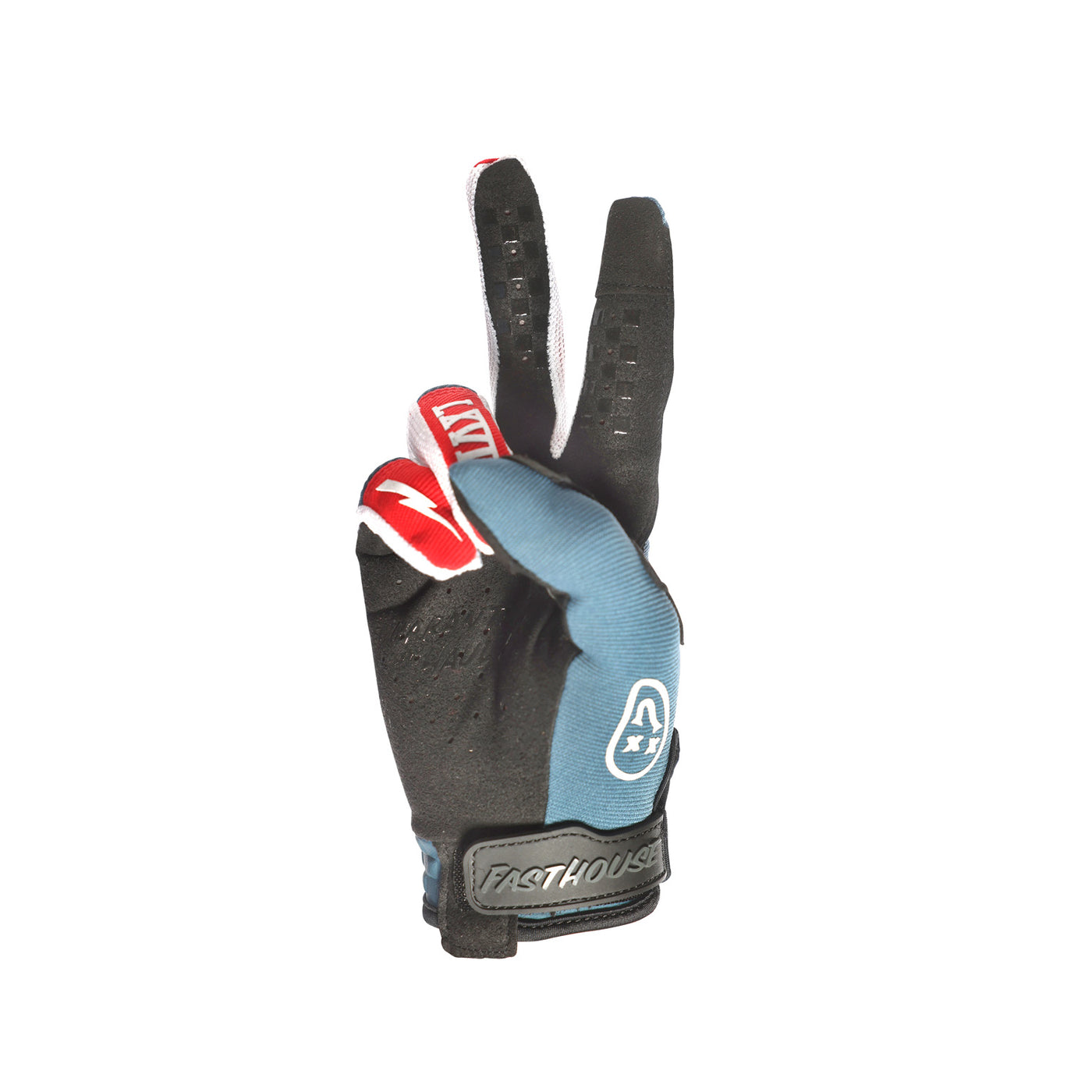 Fasthouse Youth Speed Style The Bird Gloves Teal - Palm View of Peace Sign