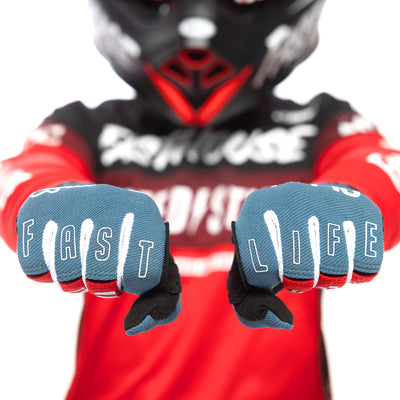 Fasthouse Youth Speed Style The Bird Gloves Teal - Close-Up of Knuckle Details