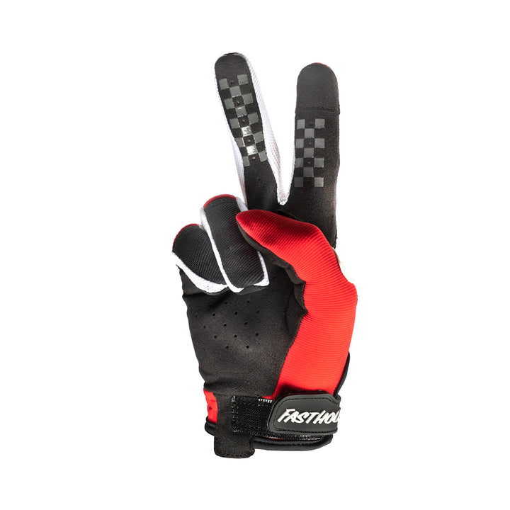 Fasthouse Youth Speed Style Glove Red/Black - Palm View of Peace Sign