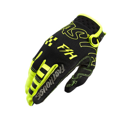 Fasthouse Youth Speed Style Riot Glove Black/Hi-Viz - Back of Right Hand View