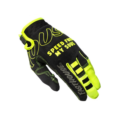 Fasthouse Youth Speed Style Riot Glove Black/Hi-Viz - Back of Left Hand View