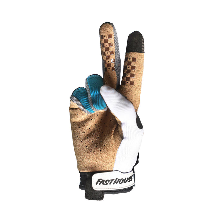 Fasthouse Youth Speed Style Mod Gloves White/Black/Marine - Palm View of Peace Sign