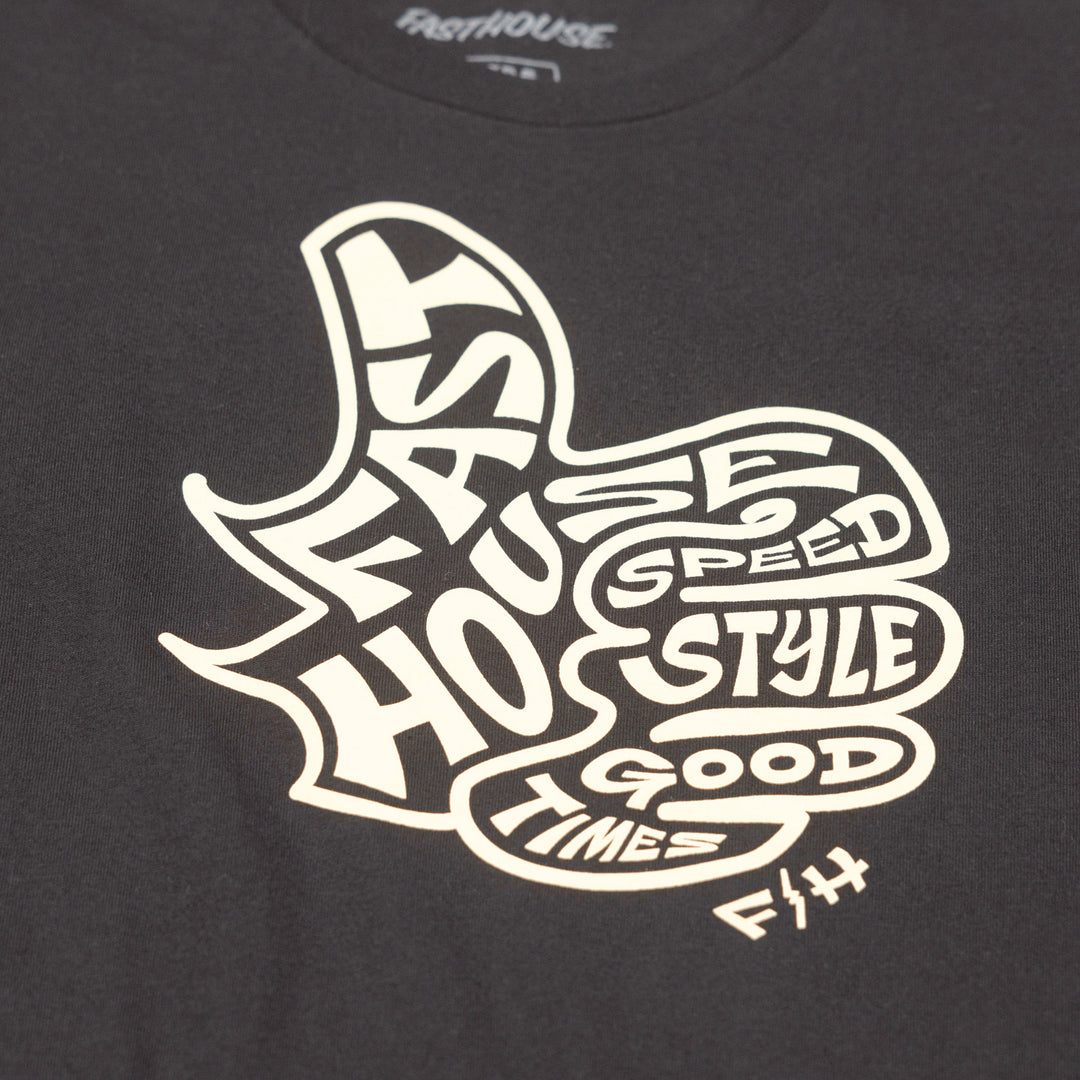 Fasthouse Youth Satisfaction SS Tee Black - Close-Up of Graphic on Front