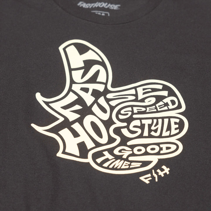 Fasthouse Youth Satisfaction SS Tee Black - Close-Up of Graphic on Front