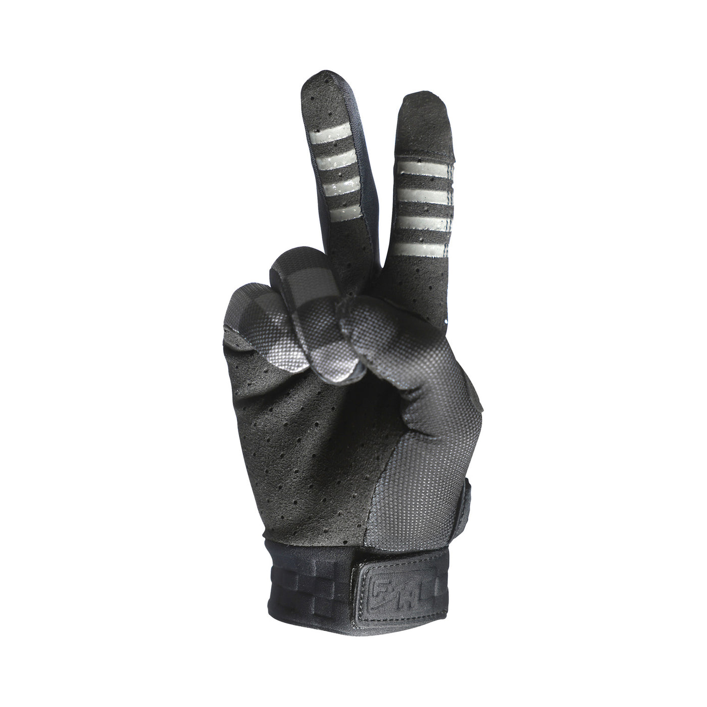 Fasthouse Youth Vapor Reaper Gloves Black - Palm View, Staged as Peace Sign