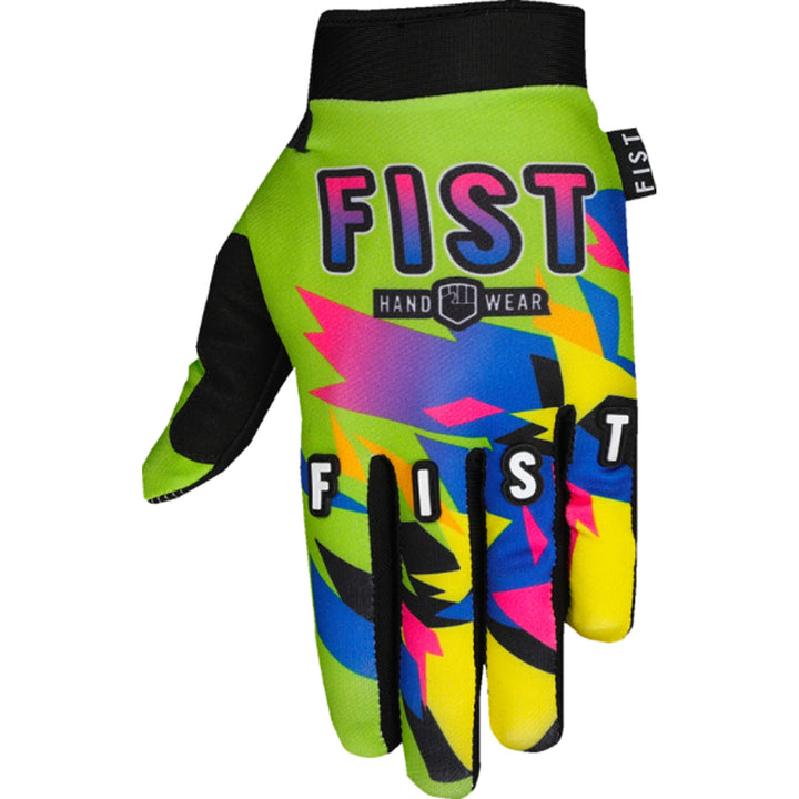 Fist Strapped 90's Gloves Green - Back of Left Hand View
