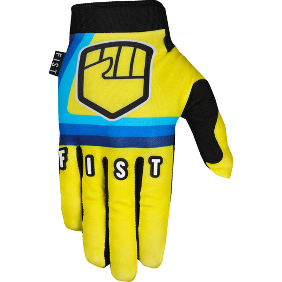 Fist Strapped 90's Gloves Yellow - Back of Right Hand View