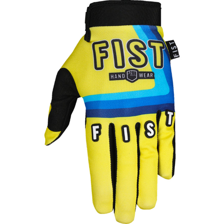Fist Strapped 90's Gloves Yellow - Back of Left Hand View