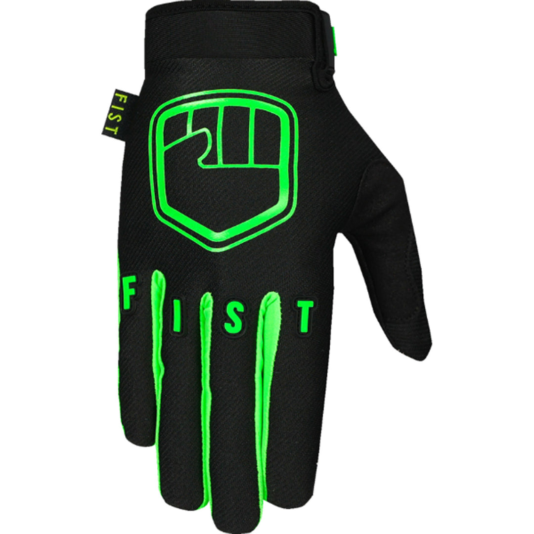 Fist Youth Strapped Stocker Gloves Fluoro Green - Back of Hand View