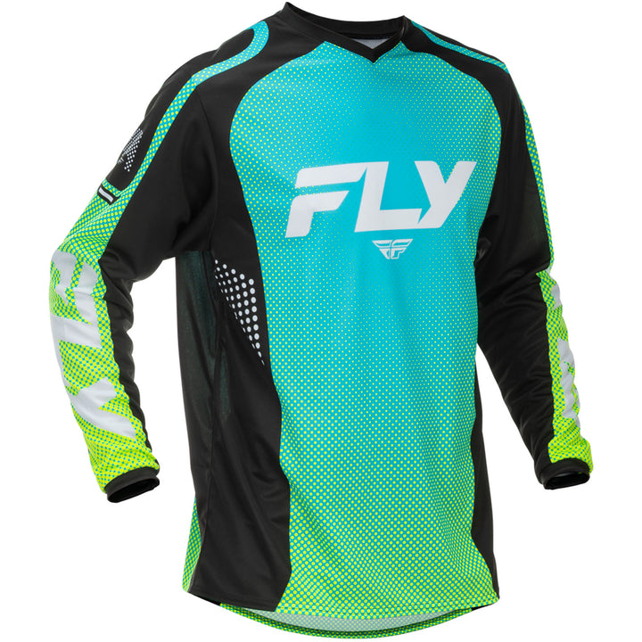 Fly Racing F-16 Jersey Aqua/Black/White - Front View