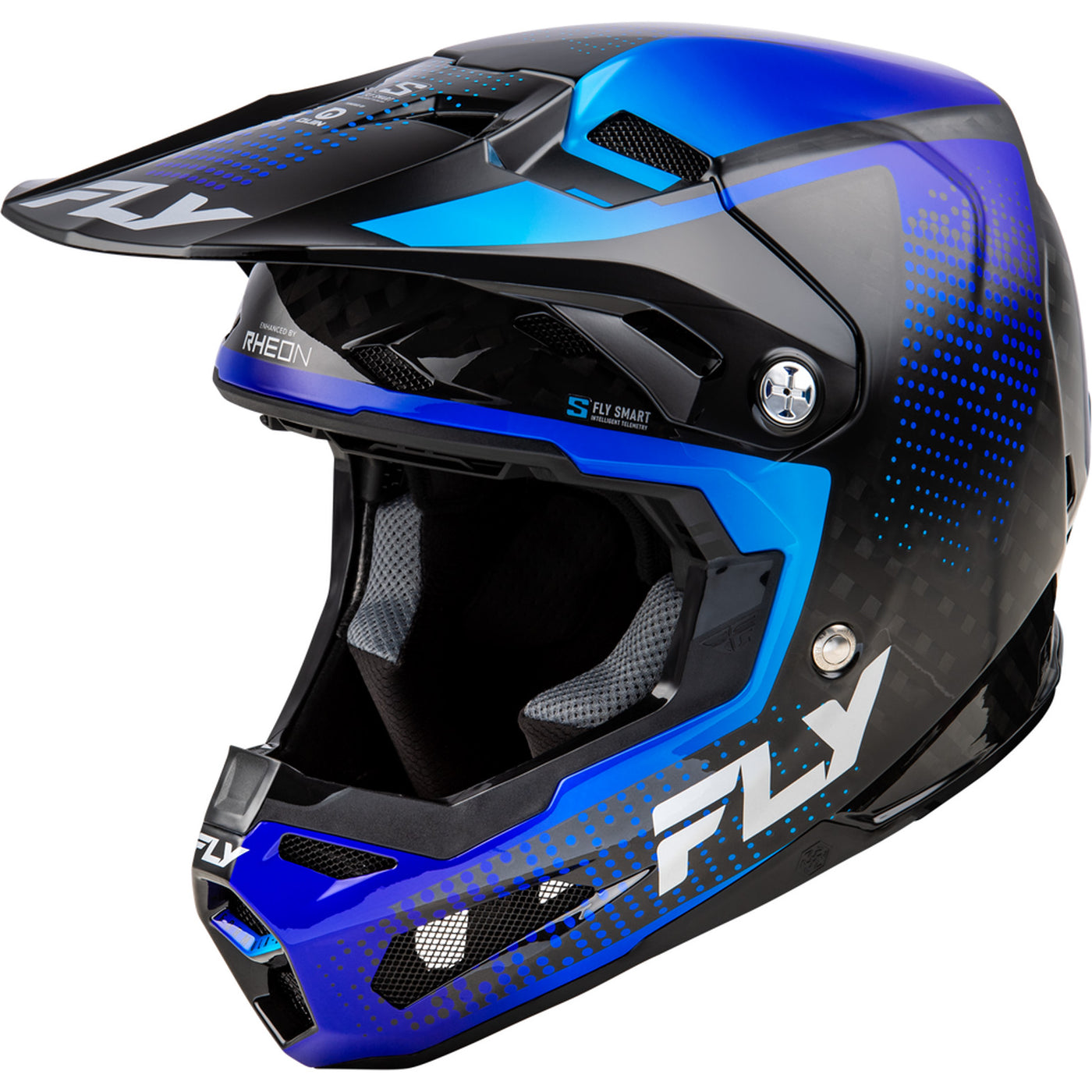 Fly Racing Formula S Carbon Protocol Helmet Black Carbon/Blue - Front Side View