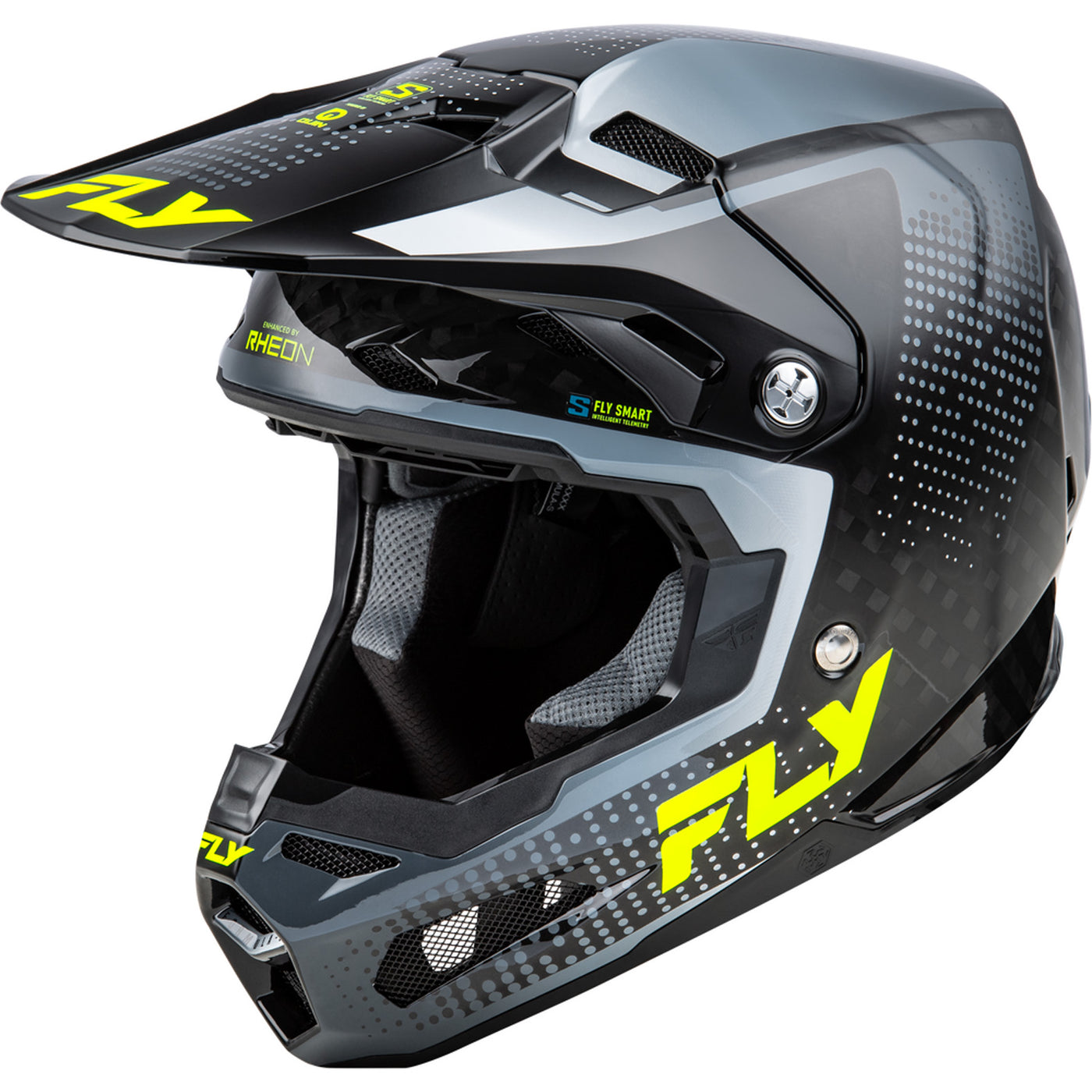 Fly Racing Formula S Carbon Protocol Helmet Black Carbon/Grey/Hi-Vis - Front Side View