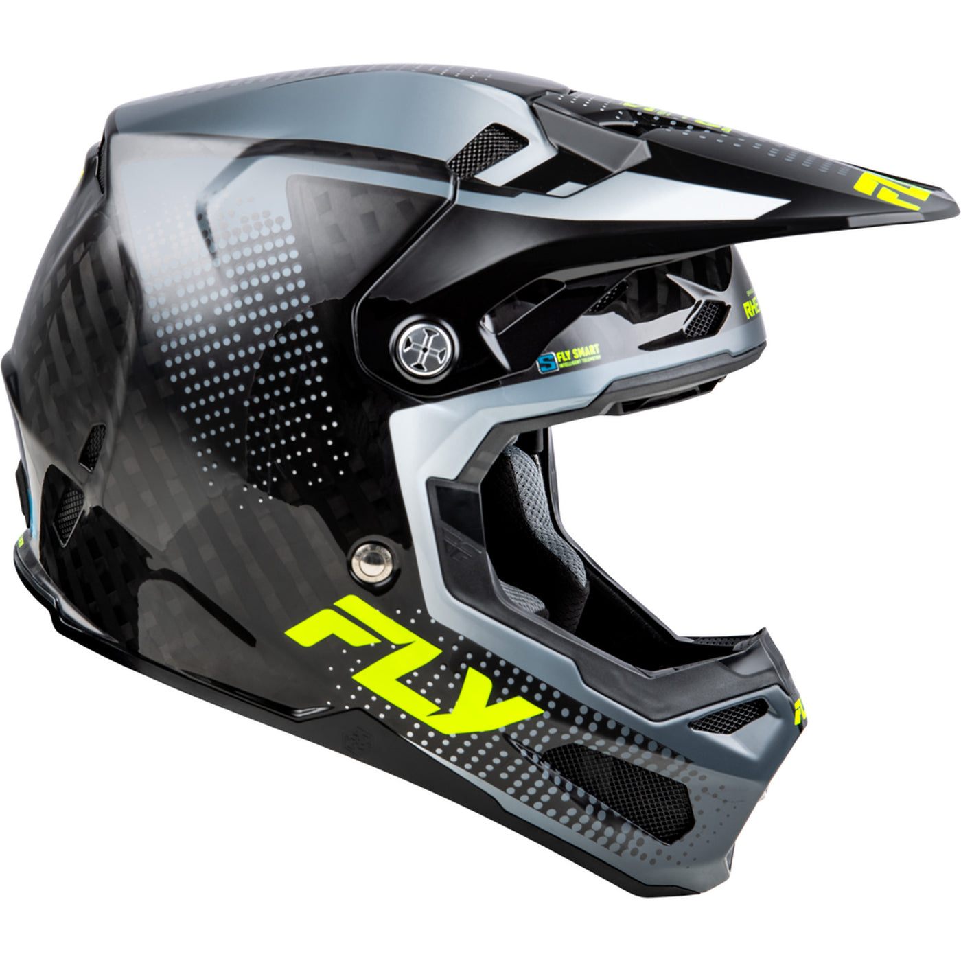 Fly Racing Formula S Carbon Protocol Helmet Black Carbon/Grey/Hi-Vis - Side View