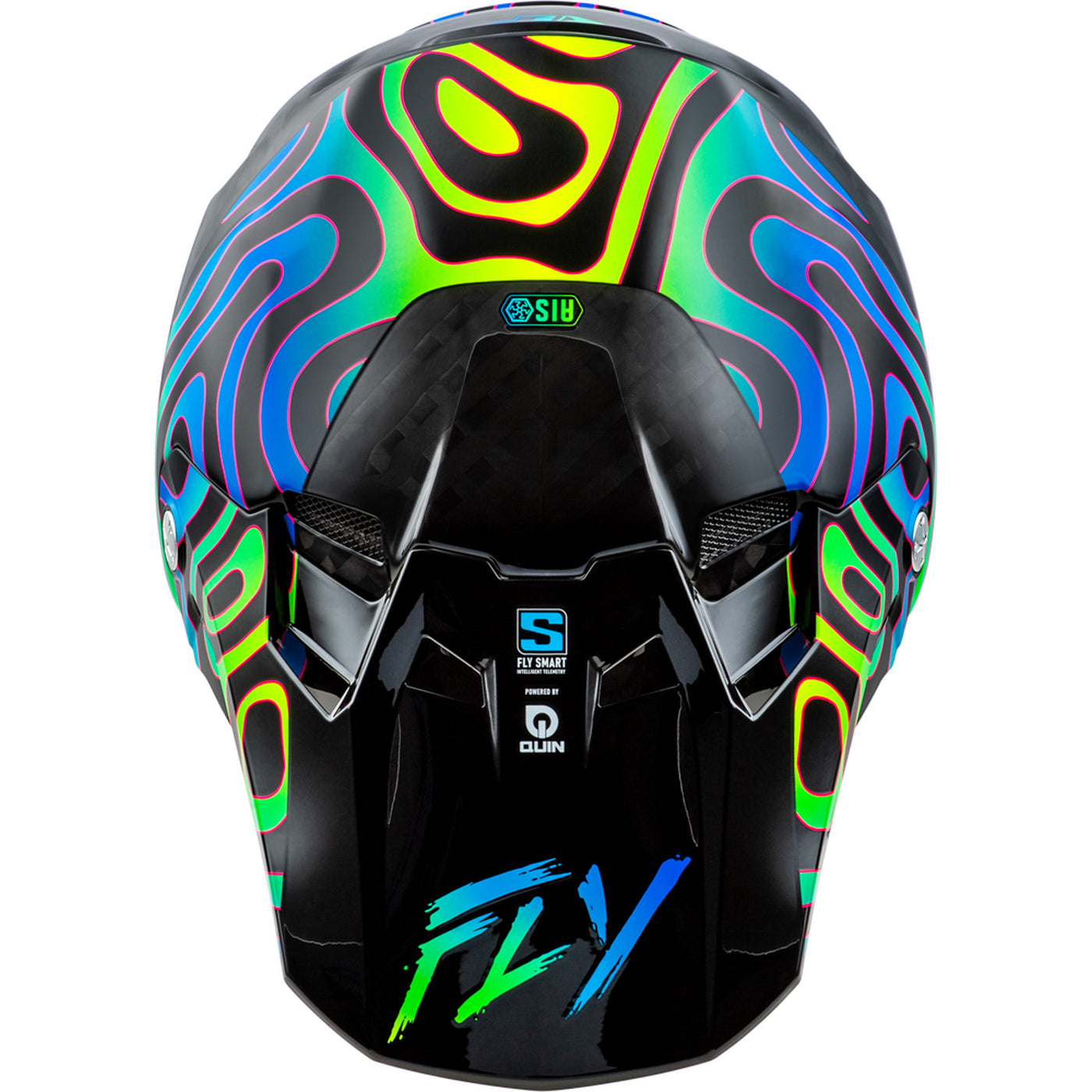 Fly Racing Formula S Carbon Zen Helmet Black Carbon/Blue/Yellow - Top Down View