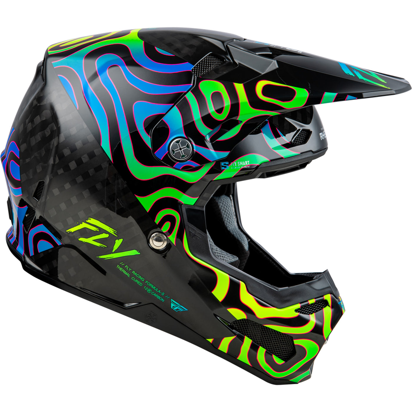 Fly Racing Formula S Carbon Zen Helmet Black Carbon/Blue/Yellow - Side View